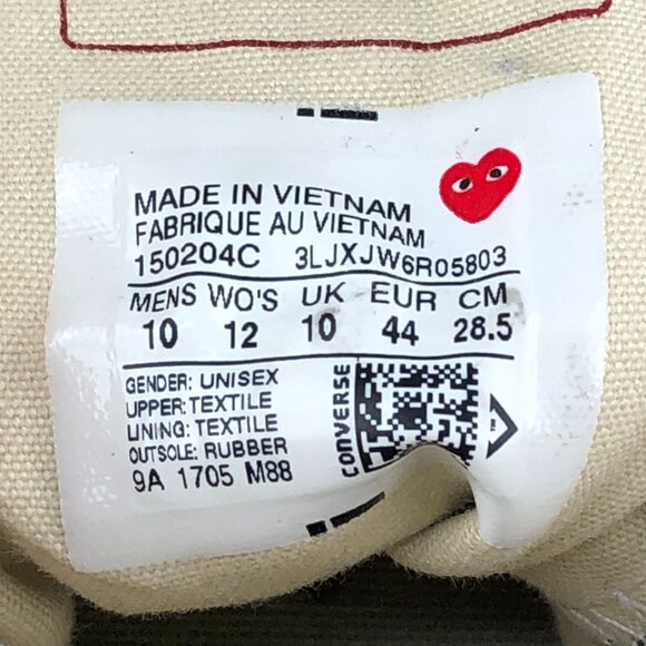 Converse Unisex Size 10M 12W Comme des Garcons PLAY Black High-Top Sneakers - Picture 14 of 15